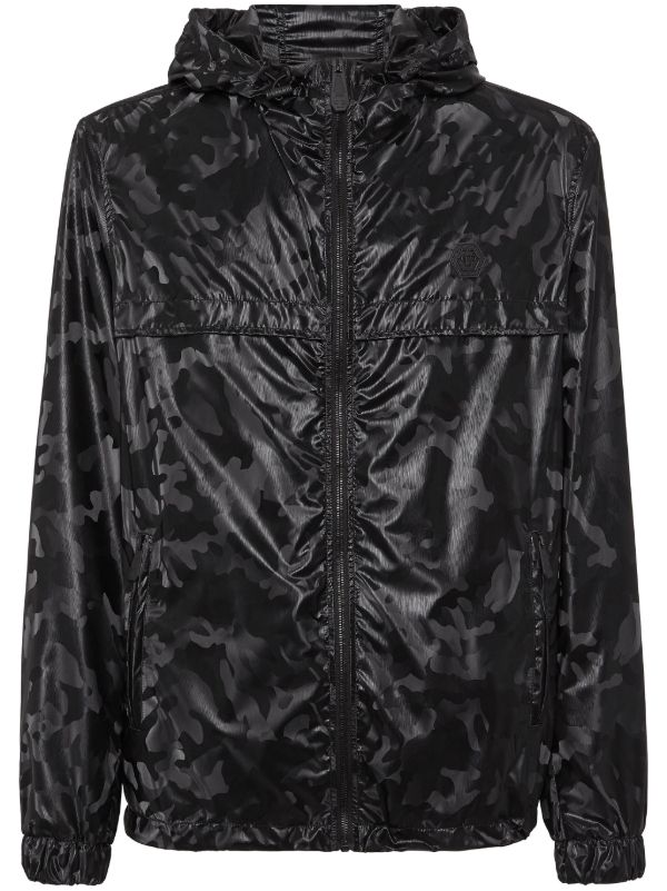Philipp Plein Camouflage-print hooded windbreaker