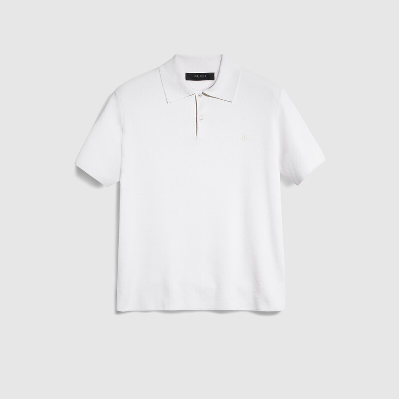 Gucci knit silk cotton polo shirt in white
