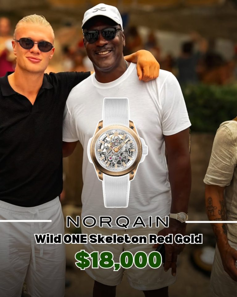 Michael Jordan wearing a Norqain Wild ONE Skeleton red gold watch in Saint-Tropez