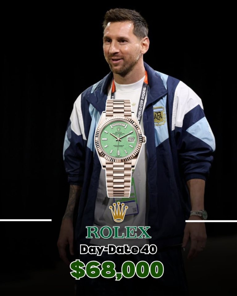 Lionel Messi wearing a Rolex Day-Date 40 with a green aventurine dial before Argentina vs Austria at the 2026 World Cup