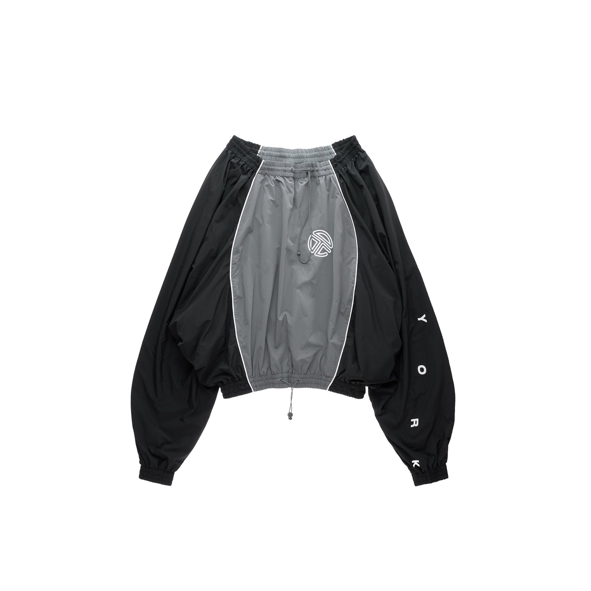 Telfar Upside Down Windbreaker Crewneck in black and grey