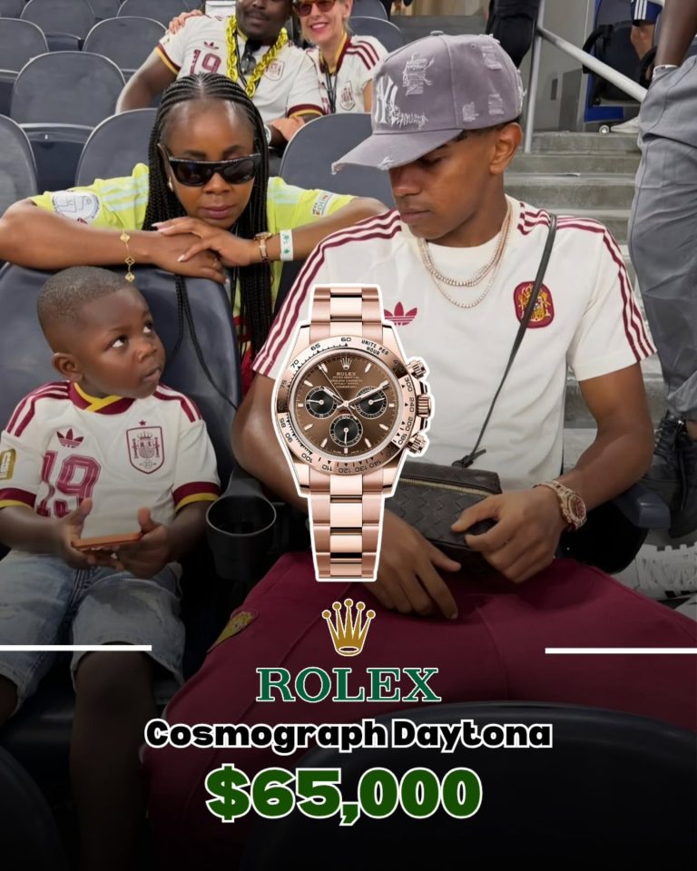 Lamine Yamal wearing an Everose gold Rolex Cosmograph Daytona after Spain vs France at the 2026 World Cup